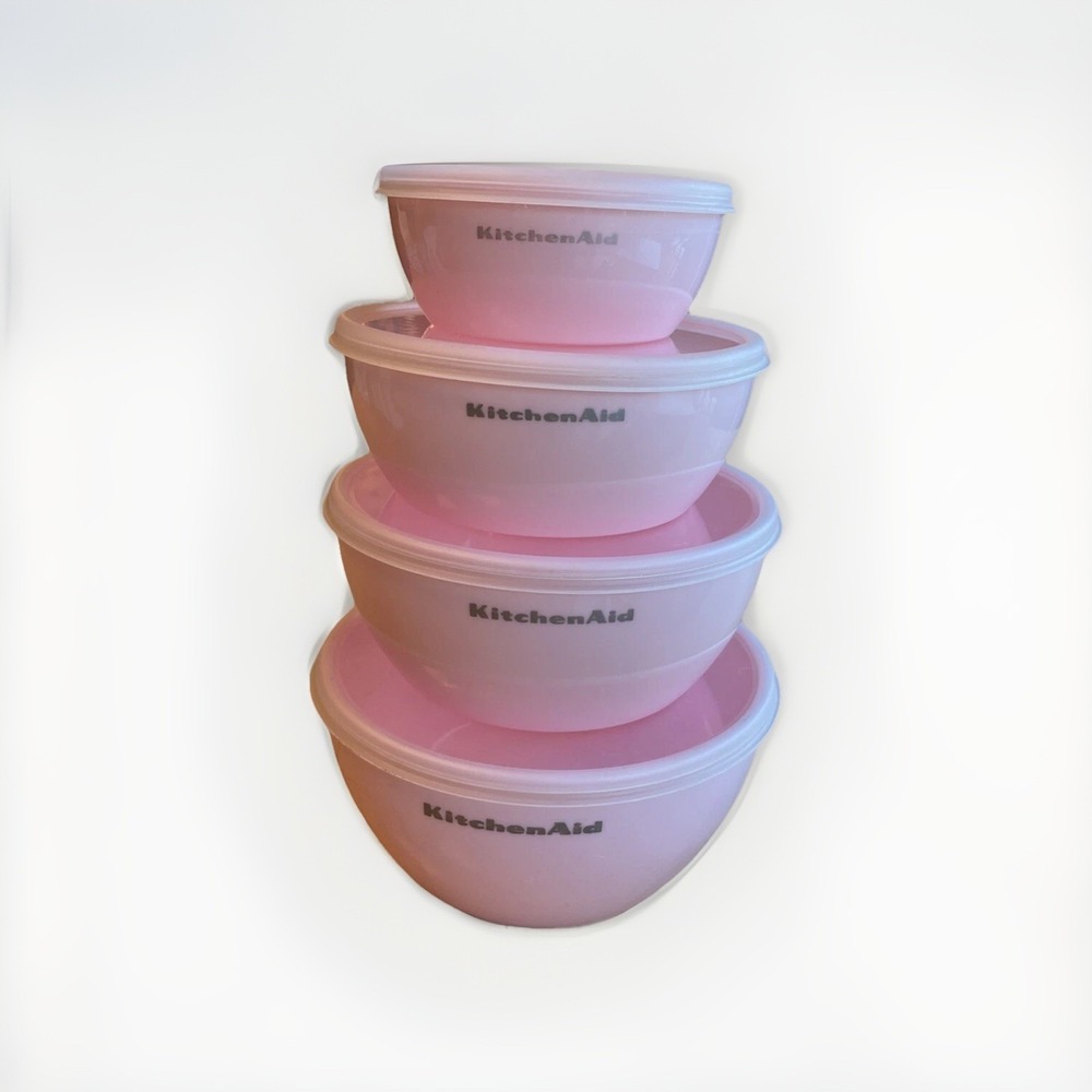 RARE - 8 Pc Pink Kitchenaid Mixing Bowls with lids (1, 2, 3, 4 Cup) Baking